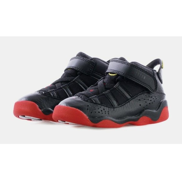 Nike Air Jordan 6 Rings Sneakers Black University Red 323420-063 Toddler Size 6C - Picture 1 of 6
